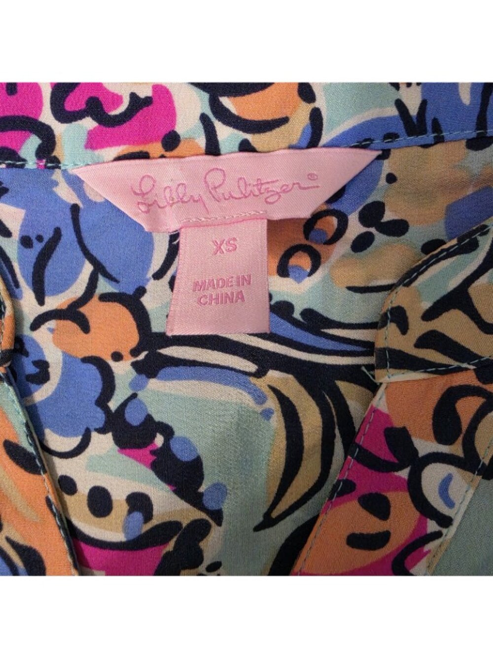 Lilly Pulitzer Elsa Silk Top XS Paisley Floral Long Sleeve Blouse 58745 - Picture 4 of 10